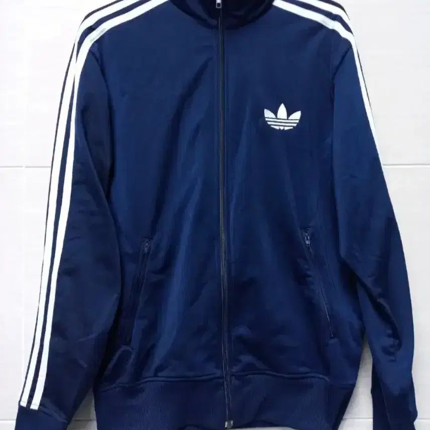 [BUNJANG] Adidas Firebird Navy Blue Track Top Jersey Zip-up L / 아디다스 파이어버드 네이비 남흰 트랙탑 저지 져지집업 100/L