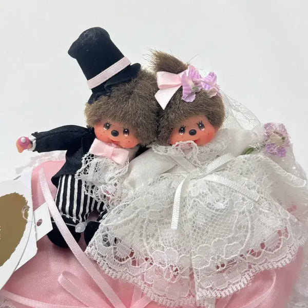 [BUNJANG] 30th Anniversary Classic Mini Wedding Monchhichi with Heart Cushion / 30주년 고전 미니 웨딩 몬치치 하트쿠션 새상품