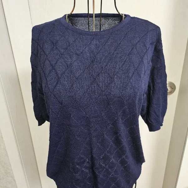 [BUNJANG] Navy Check Pattern Knit Sweater / 네이비색 체크 무늬 니트
