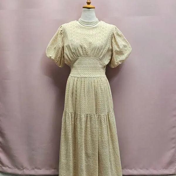 [BUNJANG] LUUL Eyelet Punch Puff Long Dress / LUUL 아일렛펀칭 퍼프 롱원피스