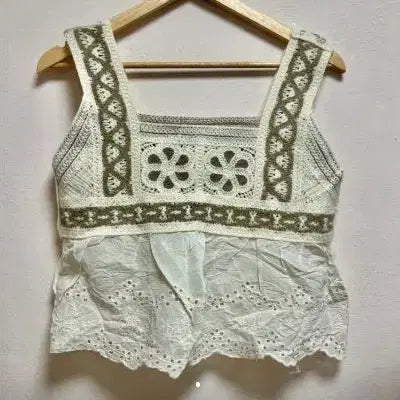 [BUNJANG] Vintage Flower Crochet Knit Vest Sleeveless / 빈티지 플라워 크로셰 니트조끼 나시