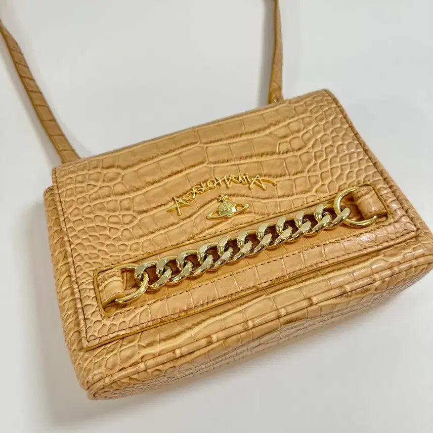 [BUNJANG] Vivienne Westwood Orb Alligator Pattern Crossbody Bag Brown / 비비안웨스트우드 ORB 엘리게이터 패턴 크로스백 브라운