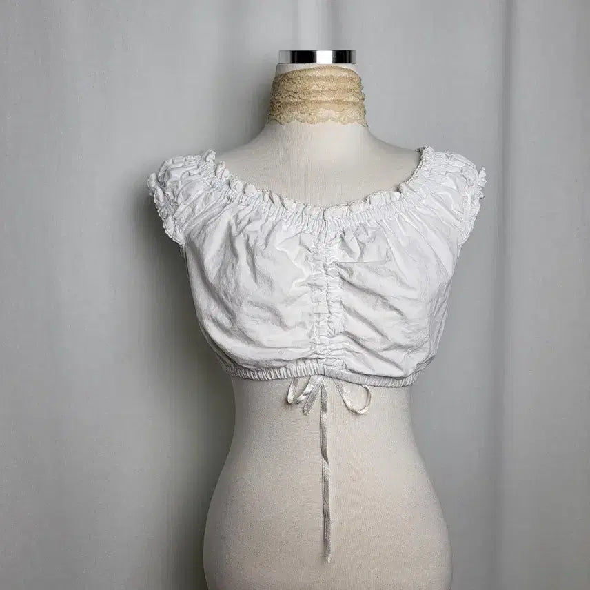 [BUNJANG] Vintage Petite White Shirring Blouse / 빈티지 쁘띠 화이트 셔링 블라우스