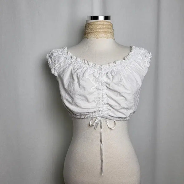 [BUNJANG] Vintage Petite White Shirring Blouse / 빈티지 쁘띠 화이트 셔링 블라우스
