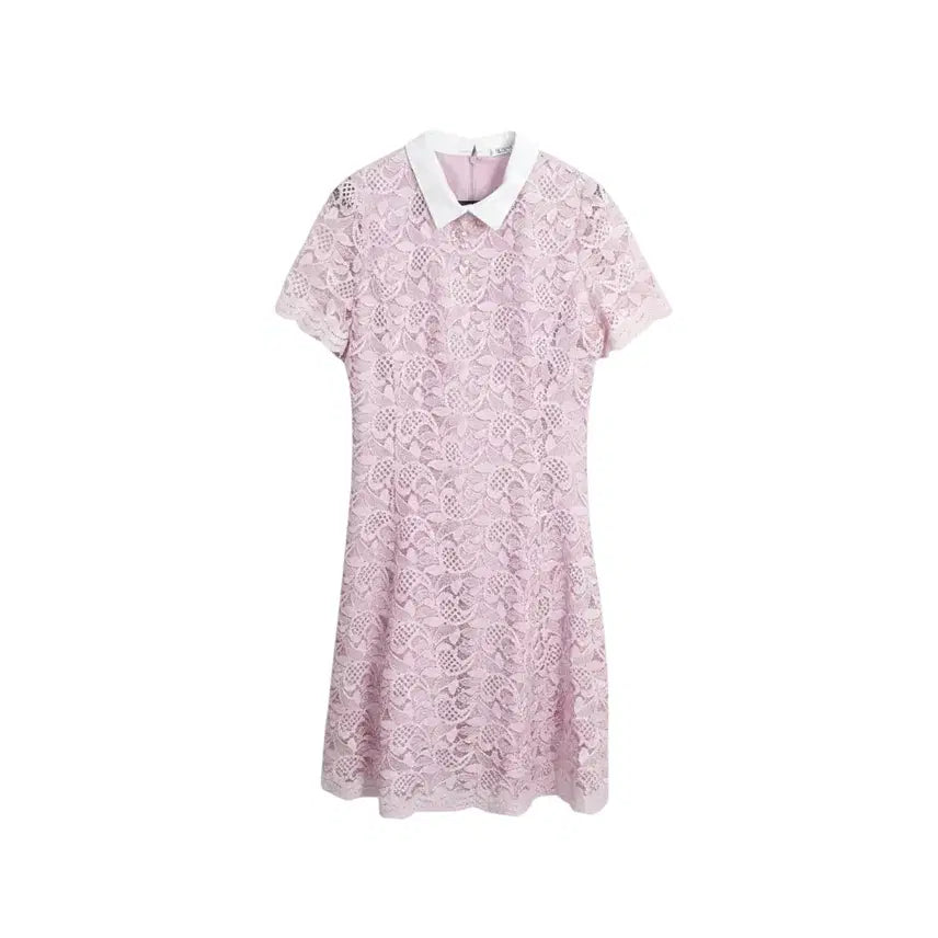 [BUNJANG] Ecole de Paris Pink Lace Short Sleeve Dress / 여성66/ 에꼴드파리 핑크 레이스 반팔 원피스 37-32