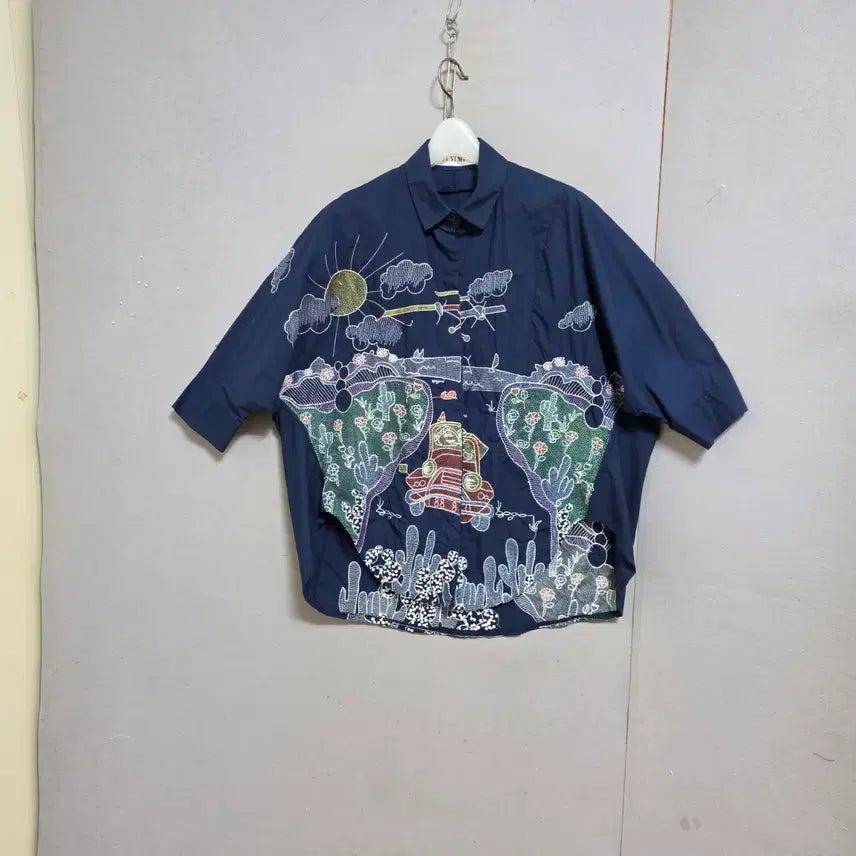 [BUNJANG] Ashley's Shop Loose Fit Blouse Navy / 수무늬이쁜 루즈핏 블라우스 FF   n6478