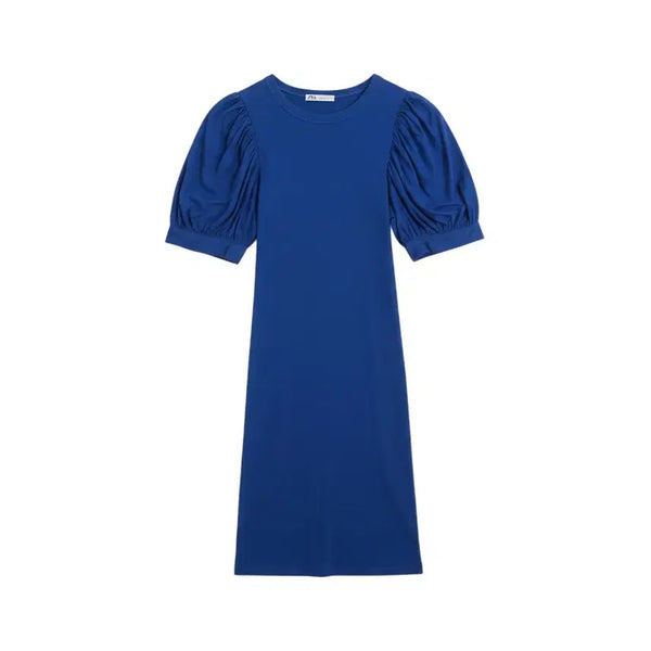 [BUNJANG] Zara Blue Spandex Ribbed Balloon Short Sleeve Dress (Women's S) / 여성S/ 자라 블루 스판 골지 벌룬 반팔 원피스 BL 37-30