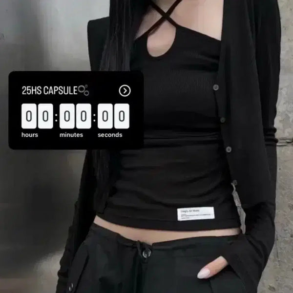 [BUNJANG] Silhoouette Sleeveless Cardigan Set Black / 이네기 실루엣 나시가디건 세트 블랙 silhoouette cardigan