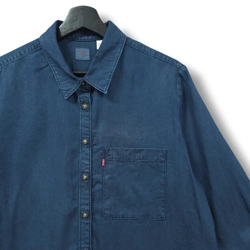 [BUNJANG] Levi's Indigo One-Pocket Tencel Roll-Up Long Sleeve Shirt (Size L) / [L] 리바이스 인디고 원포켓 리오셀 롤업 긴팔셔츠