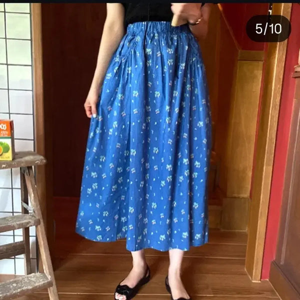 [BUNJANG] Rosebay Blue Vintage Print Long Skirt / 로즈베이 블루 빈티지 나염 스커트