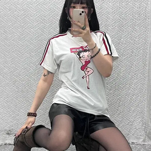 [BUNJANG] Betty Boop Old School Retro 90's Kitsch Printing Short Sleeve T-Shirt M / 베티붑 올드스쿨 레트로 90's 키치 프린팅 반팔티 M C12018