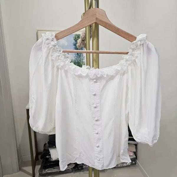 [BUNJANG] Lace Short-Sleeve Blouse / 레이스 반팔 블라우스