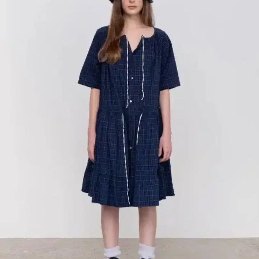[BUNJANG] Via Plain Check Midi Dress / 비아플레인 체크 원피스