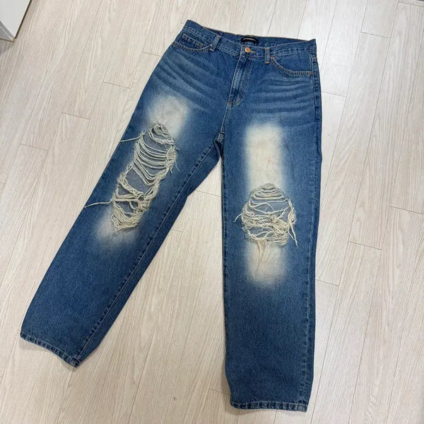 [BUNJANG] Adelfit Washed Scratch Light Wash Denim Pants (L) / 아덜핏 워싱 스크래치 연청 데님팬츠(L)