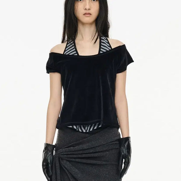 [BUNJANG] Seric Velvet Short-Sleeve Top / [새상품] 세릭 벨벳 탑