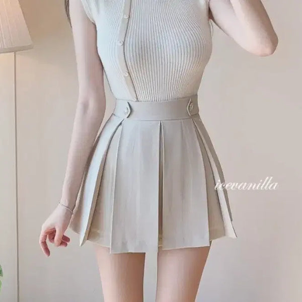 [BUNJANG] Ice Vanilla Cubic Pleated Mini Skirt / 큐빅 플리츠 미니스커트 수입의류 하객룩 데이트룩 홀복