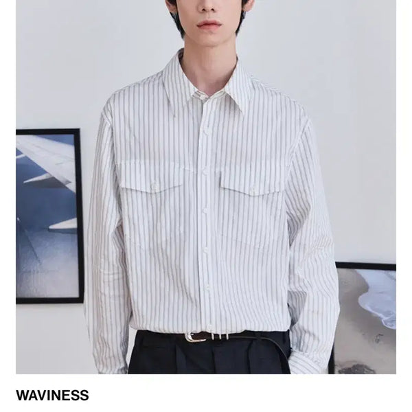 [BUNJANG] Waviness Horizon Stripe Shirt Black Size 3 / WAVINESS 호라이즌 스트라이프 셔츠 블랙 3사이즈