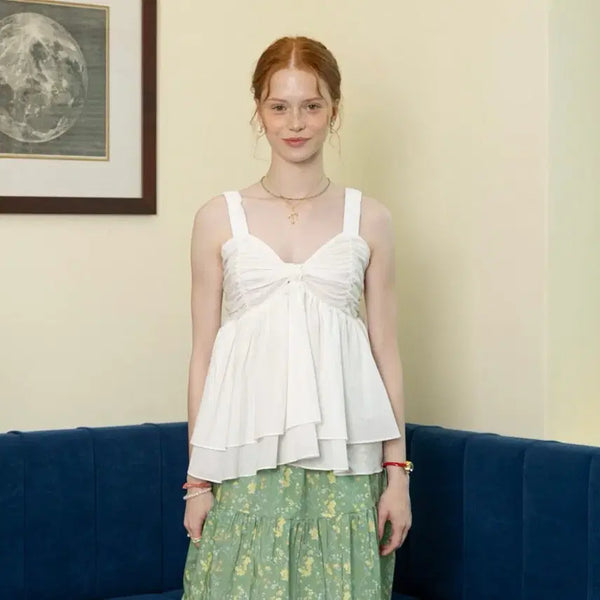 [BUNJANG] Dundrop Ribbon Sleeveless Top White FREE / [디자이너의류/새상품] 던드롭 리본 민소매 탑 화이트 FREE