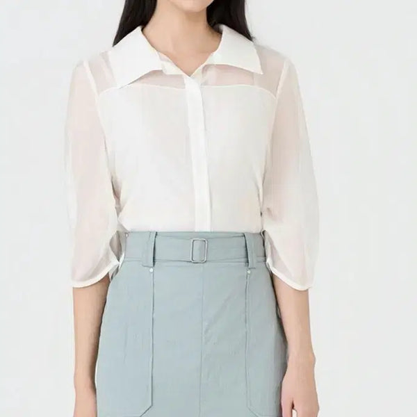 [BUNJANG] Line Edition 7-Sleeve Blouse White / 라인어디션 7부 블라우스(210000