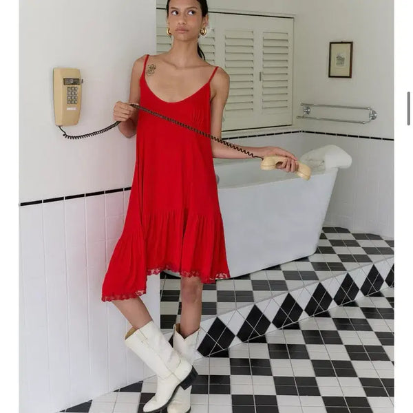 [BUNJANG] Our Solty Red Midi Dress / 아우어솔티 빨간 원피스