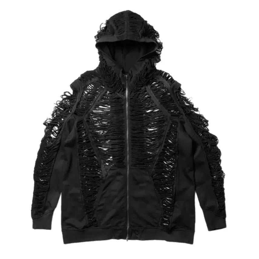 [BUNJANG] Julius 24SS Full Distressed Double Zip-up Hooded Jacket / 율리우스 24ss 풀 디스트레드 후드 더블집업 자켓