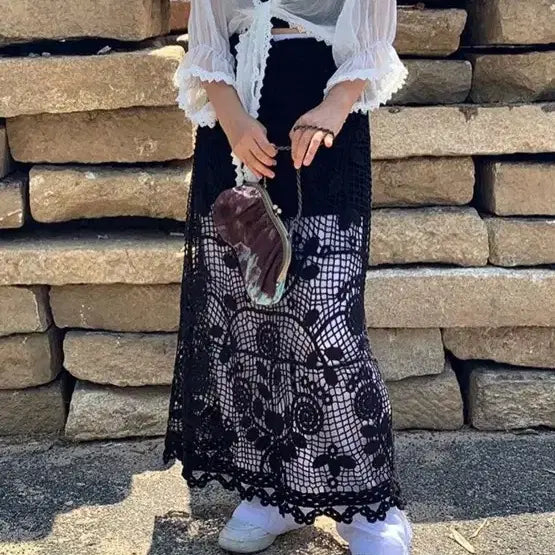 [BUNJANG] Black Lace Long Skirt / 블랙 레이스 롱 스커트