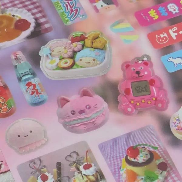 [BUNJANG] Kiki Lala Rilakkuma Kanahei Dessert Pink Soda Parfait Stickers / 키키라라 리락쿠마 카나헤이 디저트 핑크 소다 파르페 키치 다꾸 스티커