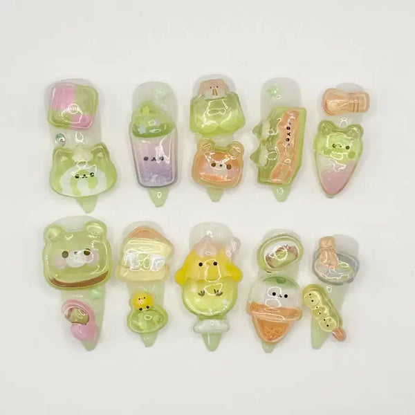 [BUNJANG] Matcha Bongbong Drop 3D立体 Stickers Nail Tips (Custom Handmade) / 말차 봉봉드롭3d입체스티커 네일팁 말차연두키치xs/s/m/l 주문제작수제