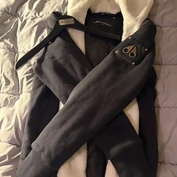 [BUNJANG] Moose Knuckles Bunny Sweater Hoodie Zip-Up / 무스너클 후드티 집업 검정 화이트 퍼