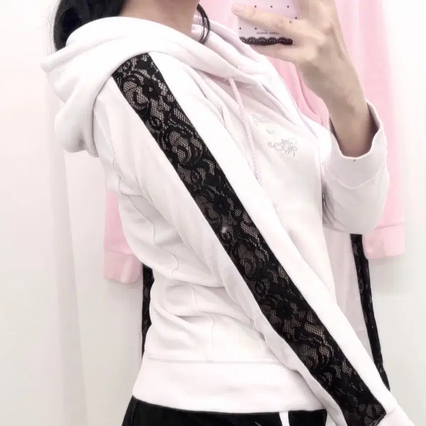 [BUNJANG] Rady See-Through Line Hooded Zip-Up Set / 라디 Rady 시스루 라인 후드집업 세트 갸루 일브 빈티지 핑크 연보라
