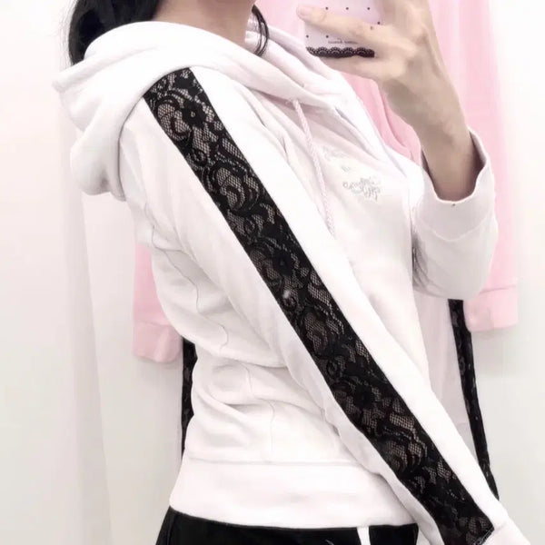 [BUNJANG] Rady See-Through Line Hooded Zip-Up Set / 라디 Rady 시스루 라인 후드집업 세트 갸루 일브 빈티지 핑크 연보라