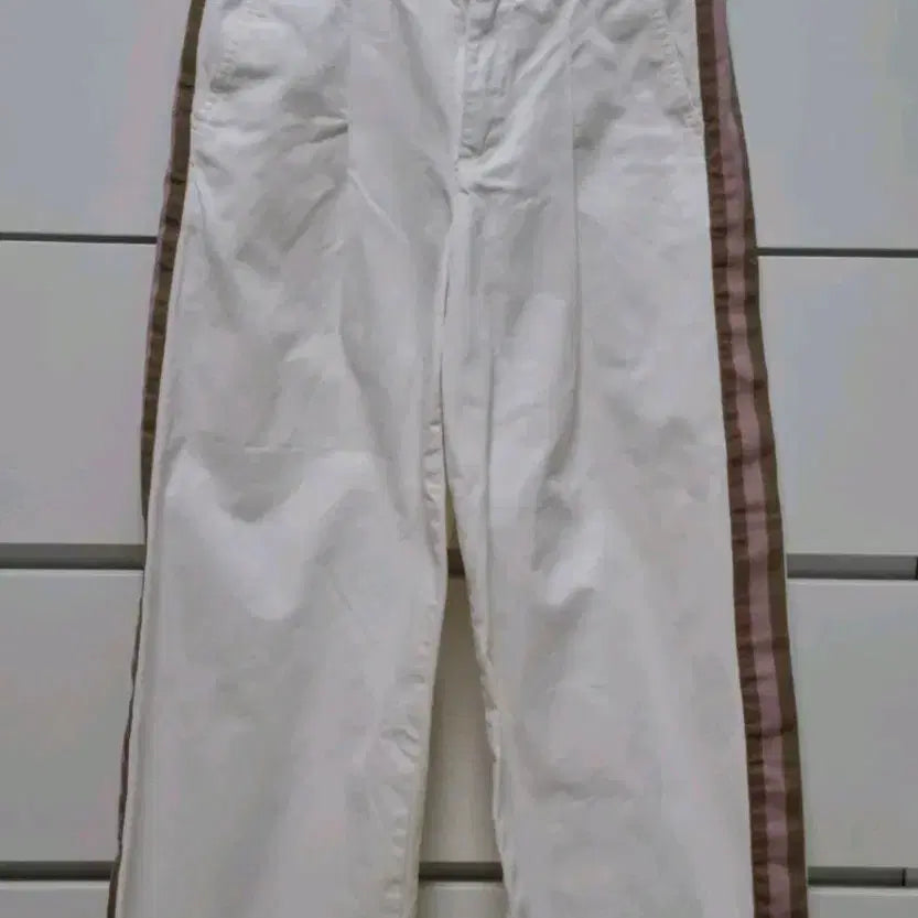 [BUNJANG] ZARA BASIC Denim Wide Pants White Stripe / ZARA BASIC 데님 와이드 팬츠