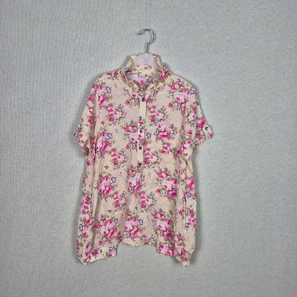 [BUNJANG] 100% Cotton Wire Collar Flower Pattern Blouse / (#66,77추천)면100%와이어카라 플라워 패턴 블라우스