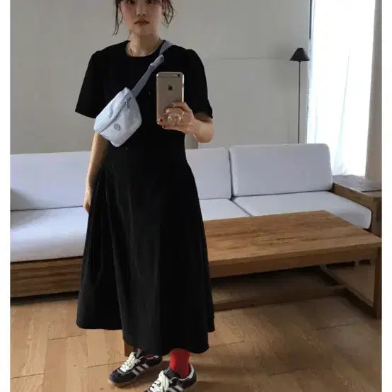 [BUNJANG] Corduroy Shirring Dress Black / 코듀로이 셔링 원피스 블랙