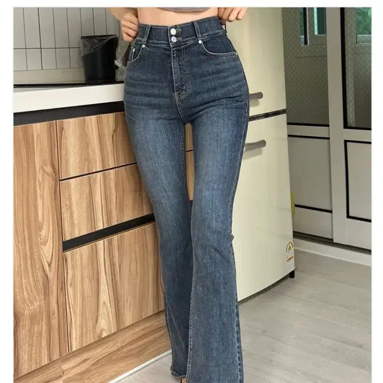 [BUNJANG] KindaMimi Two-Button High-Waist Mid-Rise Bootcut Jeans M / 카인다미 투버튼 하이웨스트 중진청 부츠컷 M