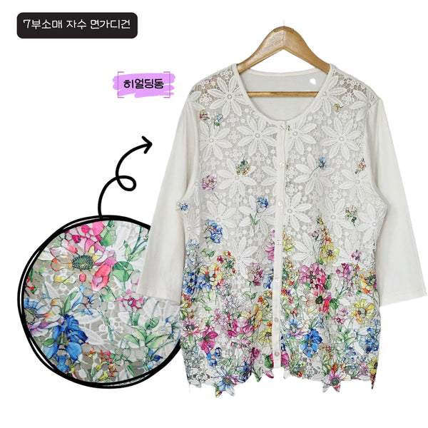 [BUNJANG] 7-Sleeve Embroidered Cotton T-Shirt/Cardigan (XL) / 딩동 :) 여름세일/새/XL/7부소매 자수 면티셔츠 면가디건_10