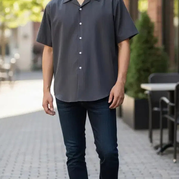 [BUNJANG] Men's Dark Gray Short-Sleeve Shirt / 남성 셔츠 다크 그레이 반팔
