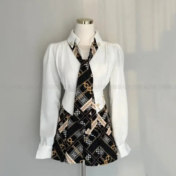 [BUNJANG] School Uniform Style Blouse and Skirt Set / 스쿨룩 홀복 블라우스 스커트 세트 새상품