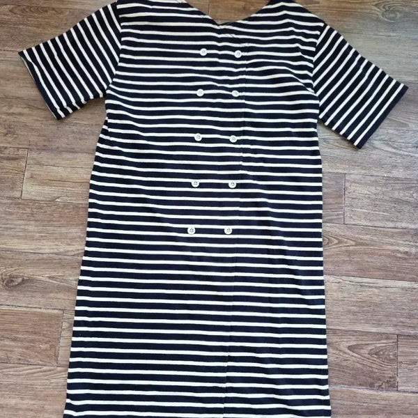 [BUNJANG] Hazzys Women's Navy and White Striped Button Detail Dress (Size 85) / 헤지스여성원피스 85