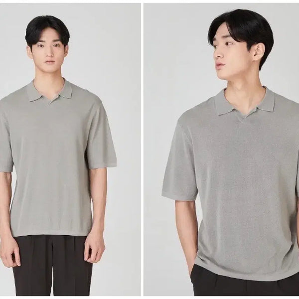 [BUNJANG] 247 Series Open Collar Short Sleeve Knit Men's Polo Shirt / 247 시리즈 / 오픈카라 반팔니트, 남성 카라티