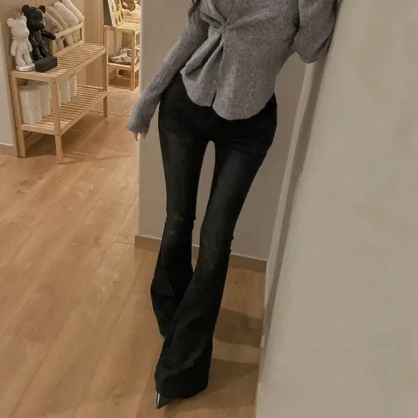 [BUNJANG] High-Waist Two-Button Bootcut Denim Jeans with Hip Padding / 에이블리 골반패드 골반뽕 하이웨스트 투버튼 부츠컷 데님 청바지