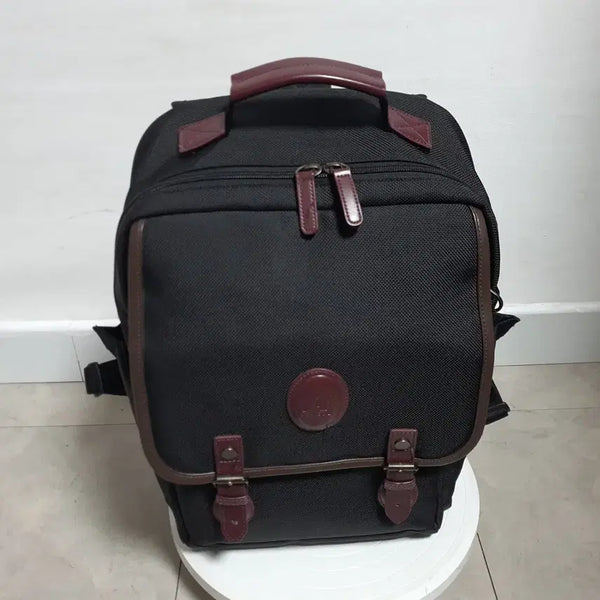 [BUNJANG] Kangol Vintage Classic Square Leather Handle Backpack Black / 캉골 KANGOL 빈티지 클래식 스퀘어 백팩_가죽 핸들/블랙 바디