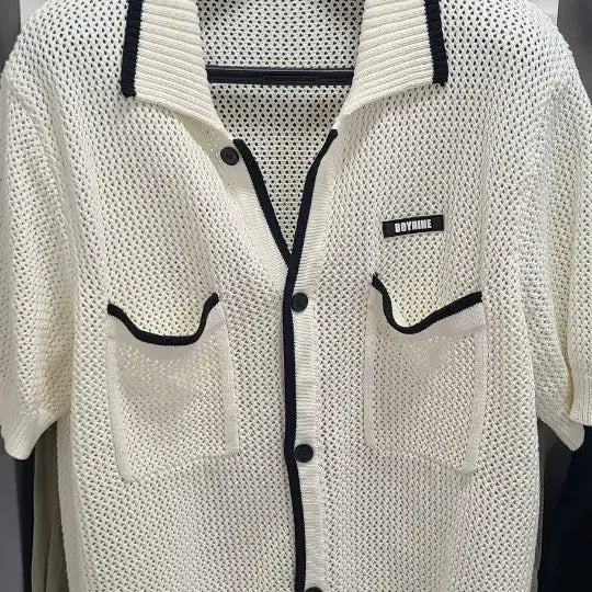 [BUNJANG] ROYNINE Ivory Blackline See-through Short-Sleeve Cardigan / 로이나인 아이보리 블랙라인 시스루 반팔 가디건