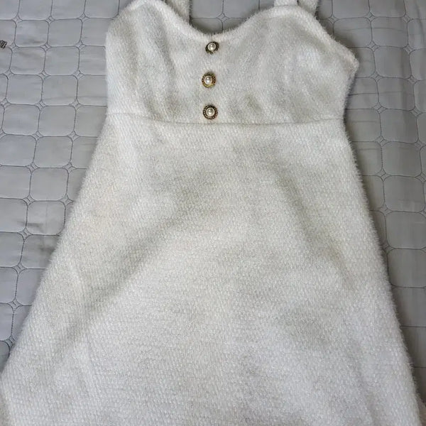 [BUNJANG] Ivory Faux Fur Bustier Dress / 아이보리 퍼 뷔스티에 원피스