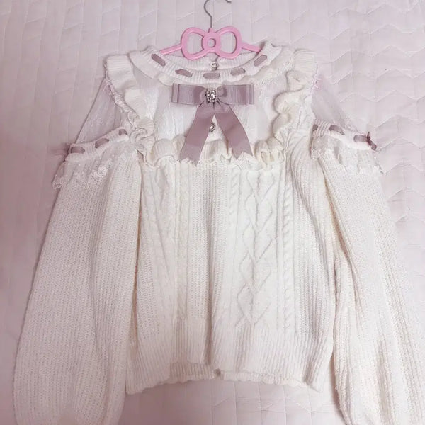 [BUNJANG] Lizlisa Pompon Ribbon Yoke Knit / 리즈리사 폼폼 리본 요크 니트 양산형 지뢰계 양지뢰