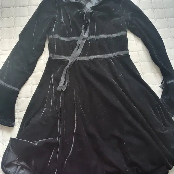 [BUNJANG] Black Velvet Ribbon Dress / 고스룩 블랙 벨벳 리본 원피스