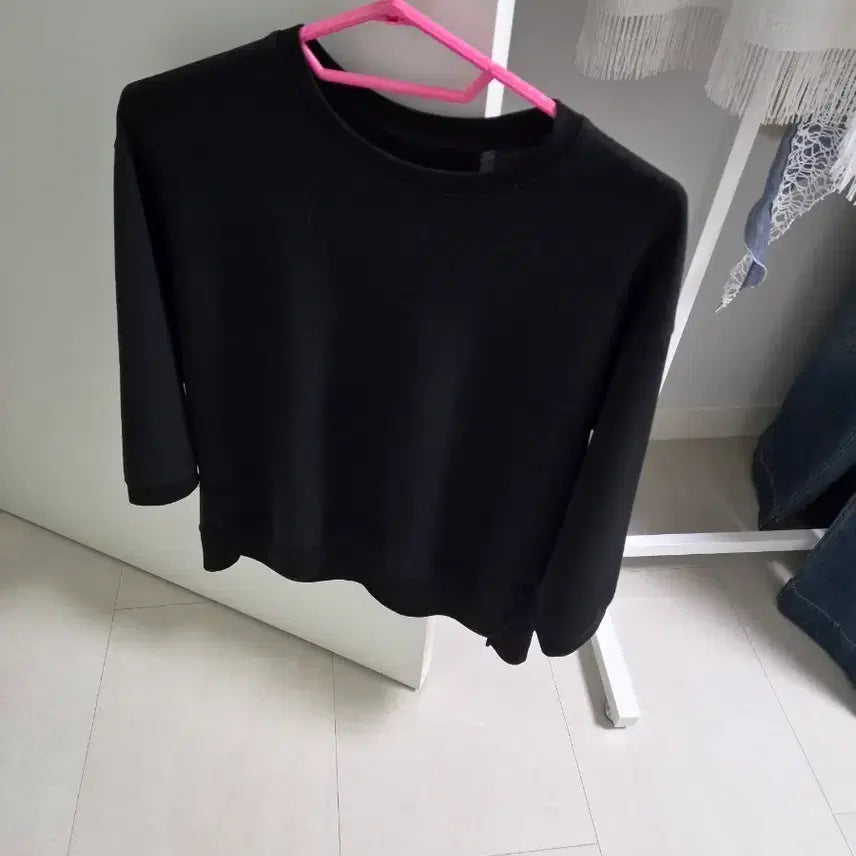 [BUNJANG] Basic Black 7-Sleeve T-Shirt / 블랙 7부 티셔츠