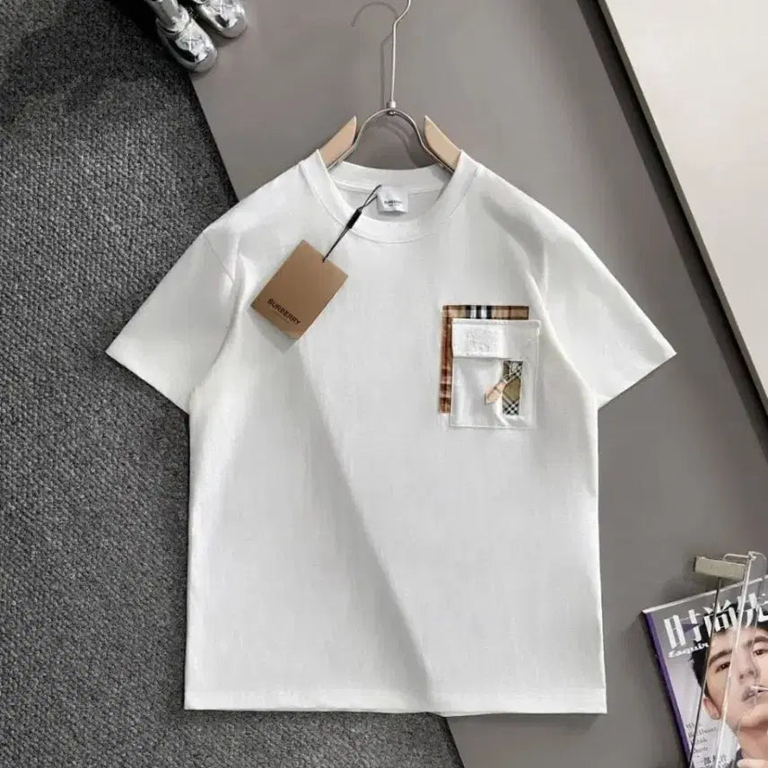 [BUNJANG] Burberry Check Pocket Short Sleeve T-Shirt White / 버버리 포켓 반팔티
