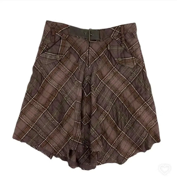 [BUNJANG] Josephine Brown Check Skirt / Josephine 브라운 체크 스커트