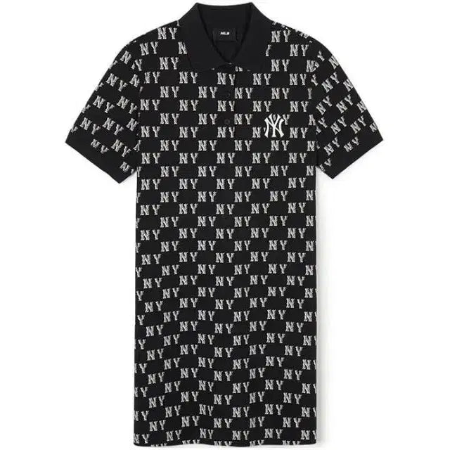 [BUNJANG] MLB Monogram Pique Collar Dress Black XS / MLB 엠엘비 모노티브 모노그램 피케 카라 원피스 블랙 XS 새제품